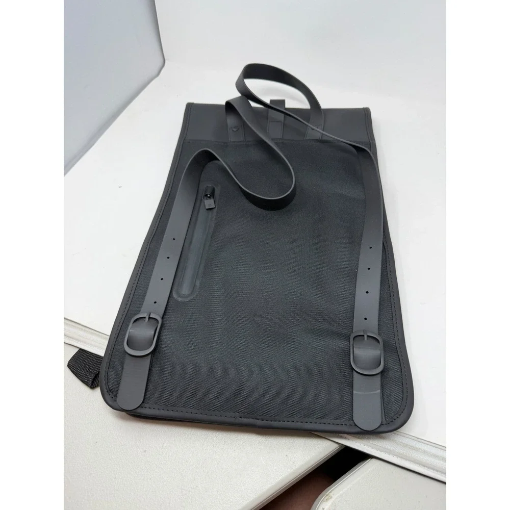 Rains Black Waterproof Laptop Backpack Matte Rucksack Macrobond Logo Minimalist